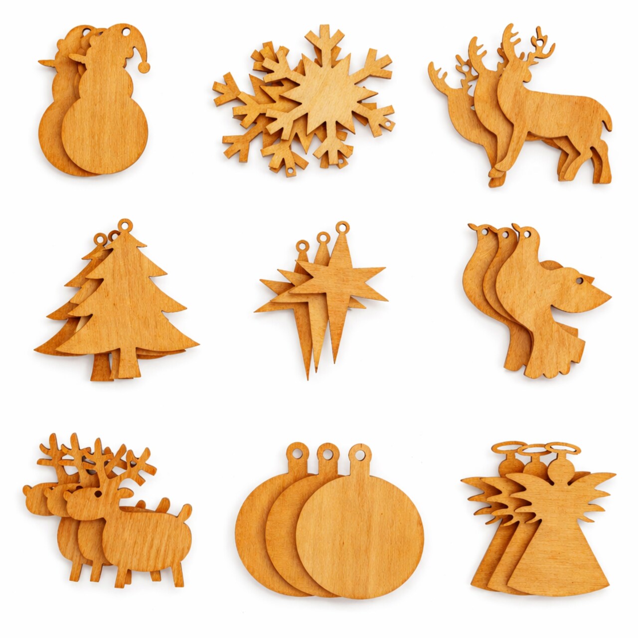 Set of 27 Wooden Ornament Cutouts DIY Unfinished Wood Shapes for Christmas Crafts and Decorations